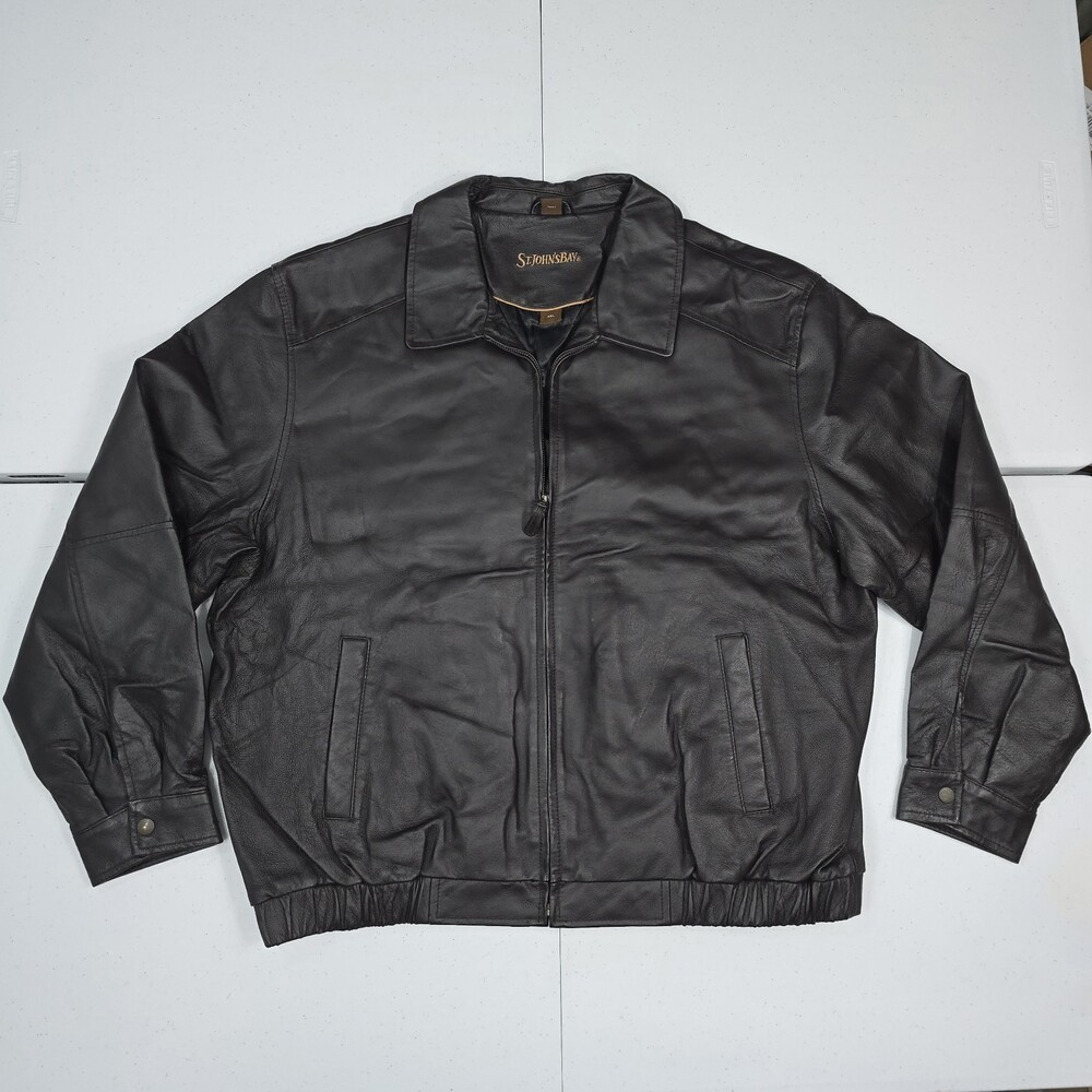 ST JOHN'S BAY MEN XXL DARK BROWN LEATHER LINED BOMBER JACKET